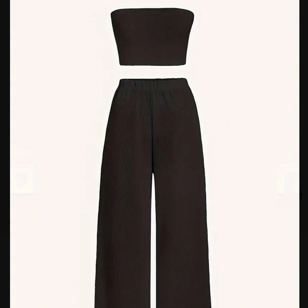 Elegant Solid Two-piece Pants Set, Sleeveless Crop Tube Top & Skinny High Waist